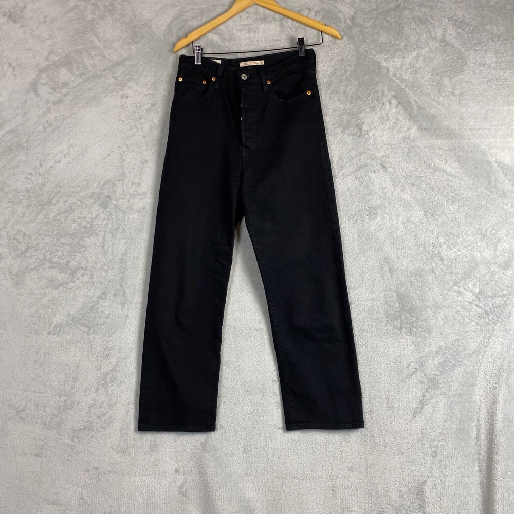 Levi's Ribcage Straight Ankle Jeans Womens 27 Black Super High Rise Button Fly